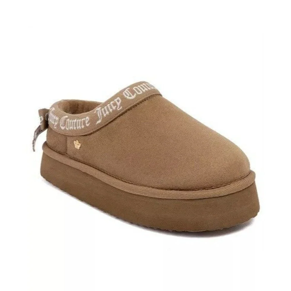 Juicy Couture Olyana Girls 11 Platform Clog Slippers Natural Tan Bow NWT